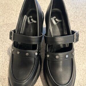 Report Dahlia Black Chunky Lug Sole Mary Jane Loafers Heels Studded Size 7.5